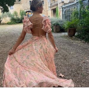 Mac Duggal Blush Floral Chiffon Gown size 8 NEW